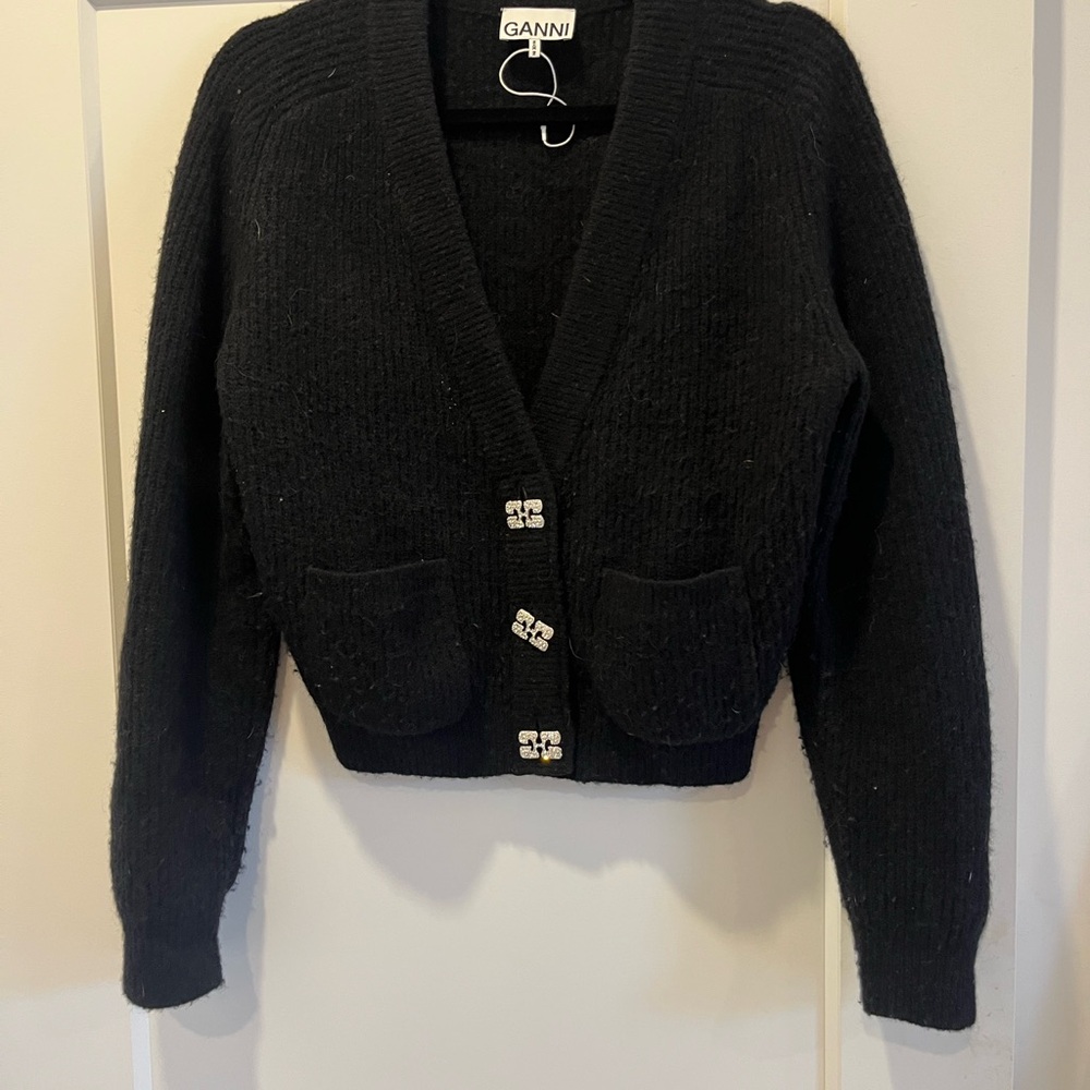 Ganni Black Cardigan with Silver Accents